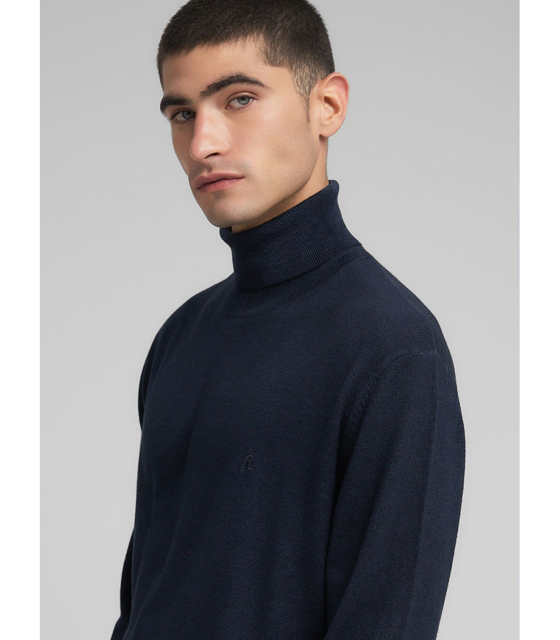 R刺しゅう ウールブレンド タートルネックプルオーバー 詳細画像 ダークブルー 7